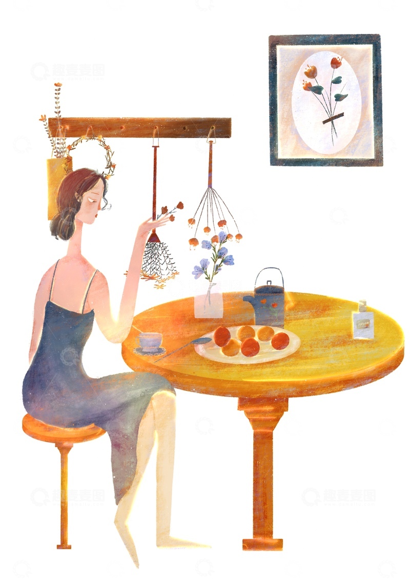 原创治愈插画作品素材家里1