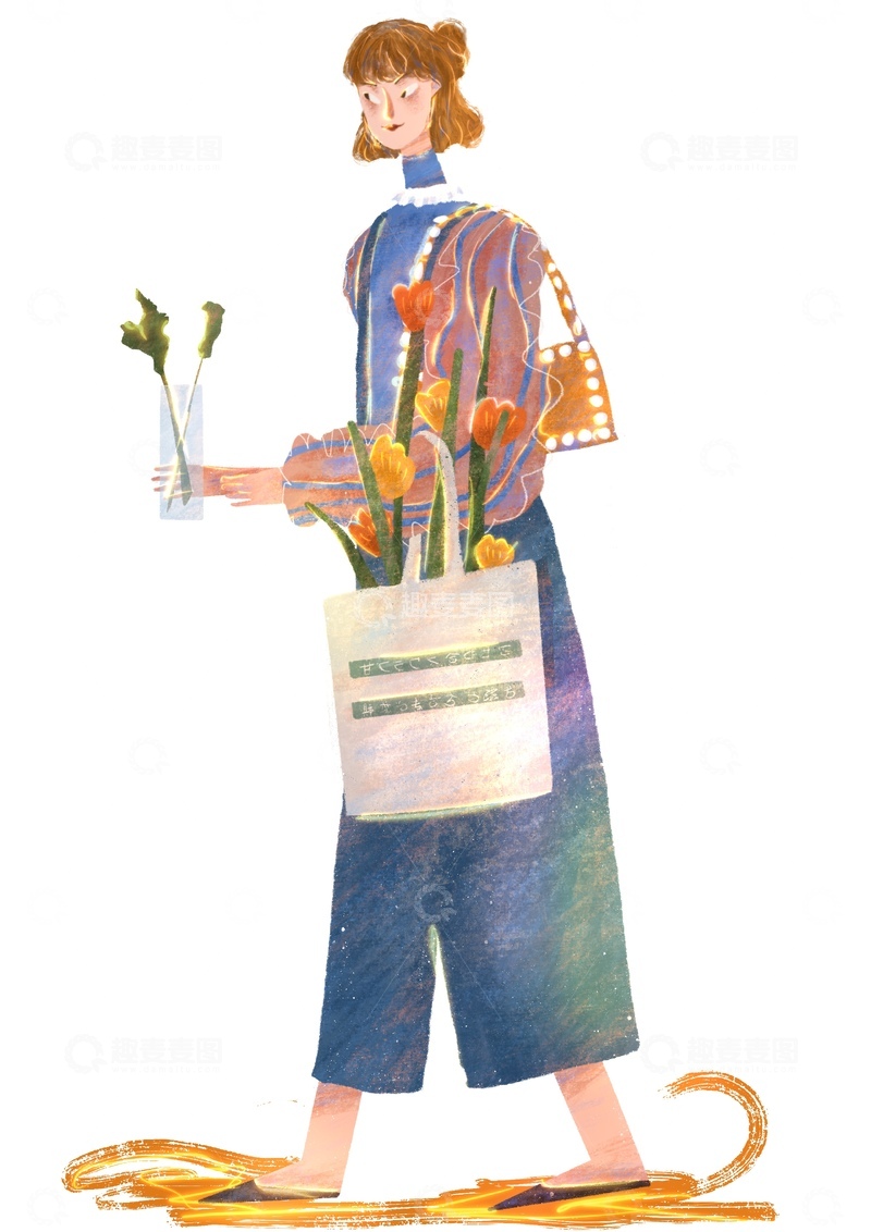 高清大图下载【趣麦麦图】原创治愈插画作品素材色彩穿搭