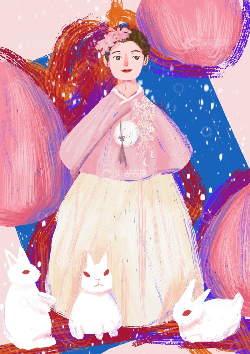 高清大图下载【趣麦麦图】原创治愈插画作品素材韩服