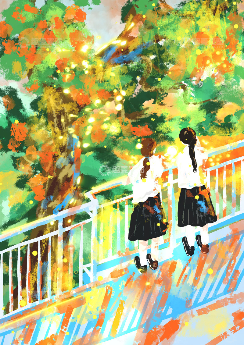 高清大图下载【趣麦麦图】原创治愈插画作品素材夏日交谈