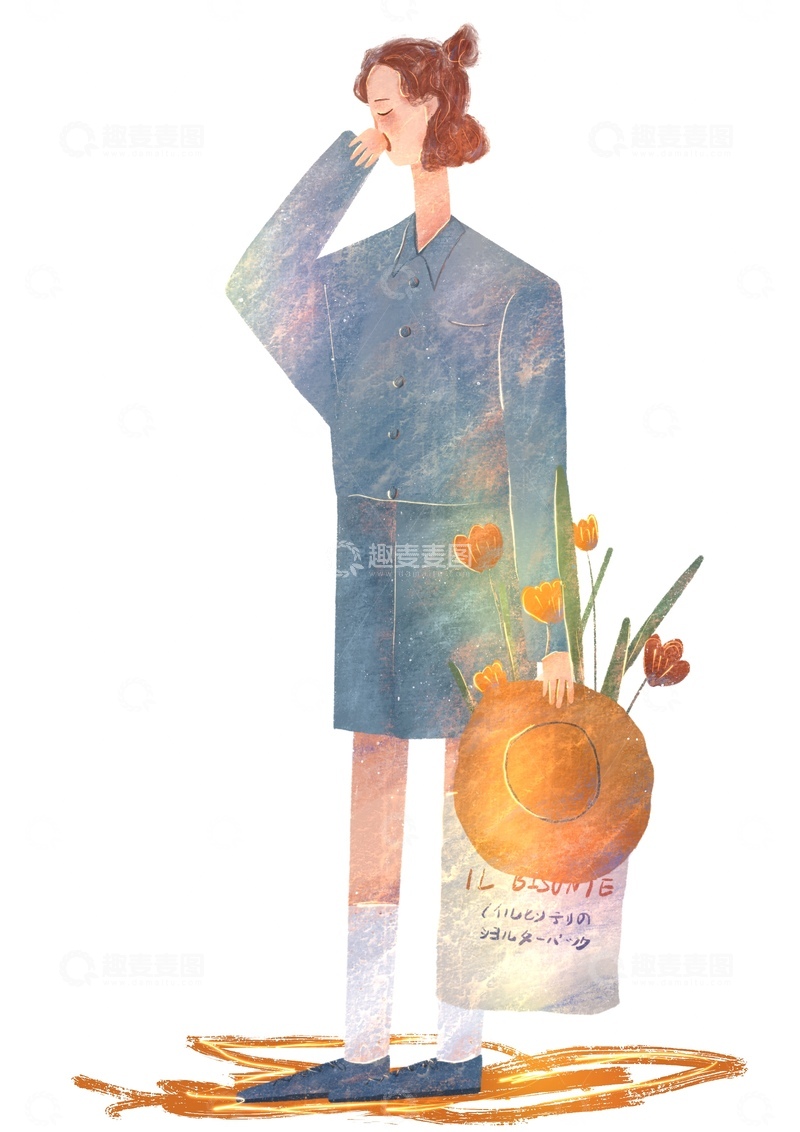 高清大图下载【趣麦麦图】原创治愈插画作品素材牛仔穿搭