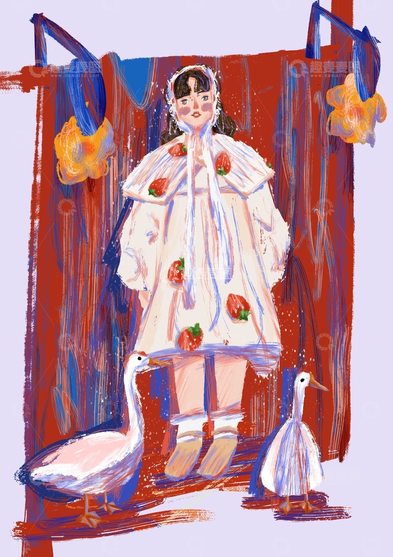 高清大图下载【趣麦麦图】原创治愈插画作品素材女孩童年