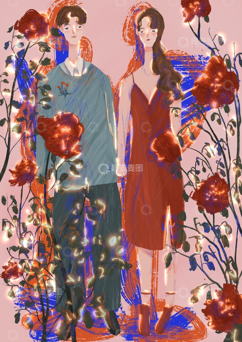 高清大图下载【趣麦麦图】原创治愈插画作品素材爱情鲜花设计