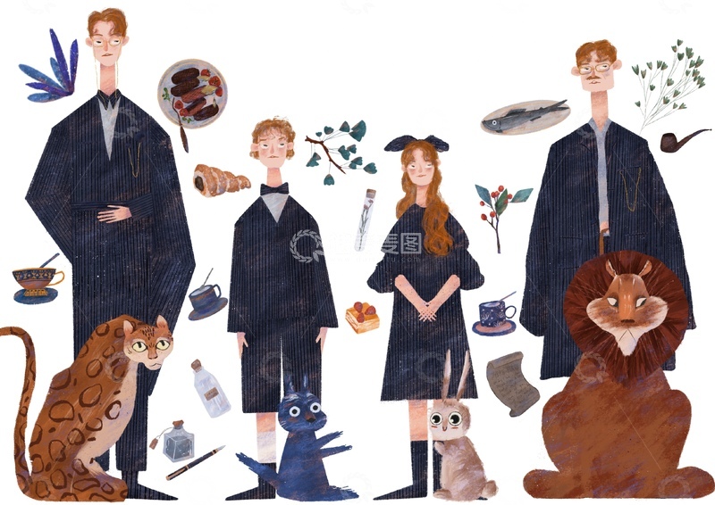 原创治愈插画作品素材家庭1