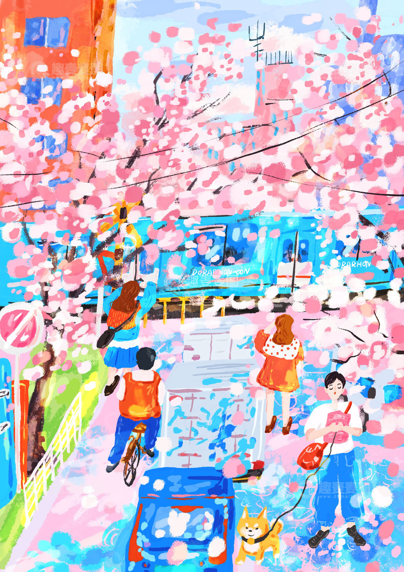 原创治愈插画作品素材春天美景