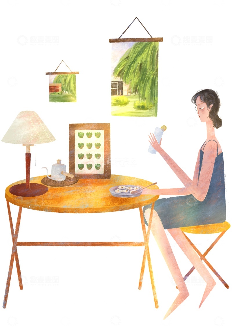 原创治愈插画作品素材早饭