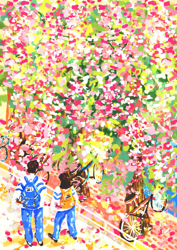 原创治愈插画作品素材放学