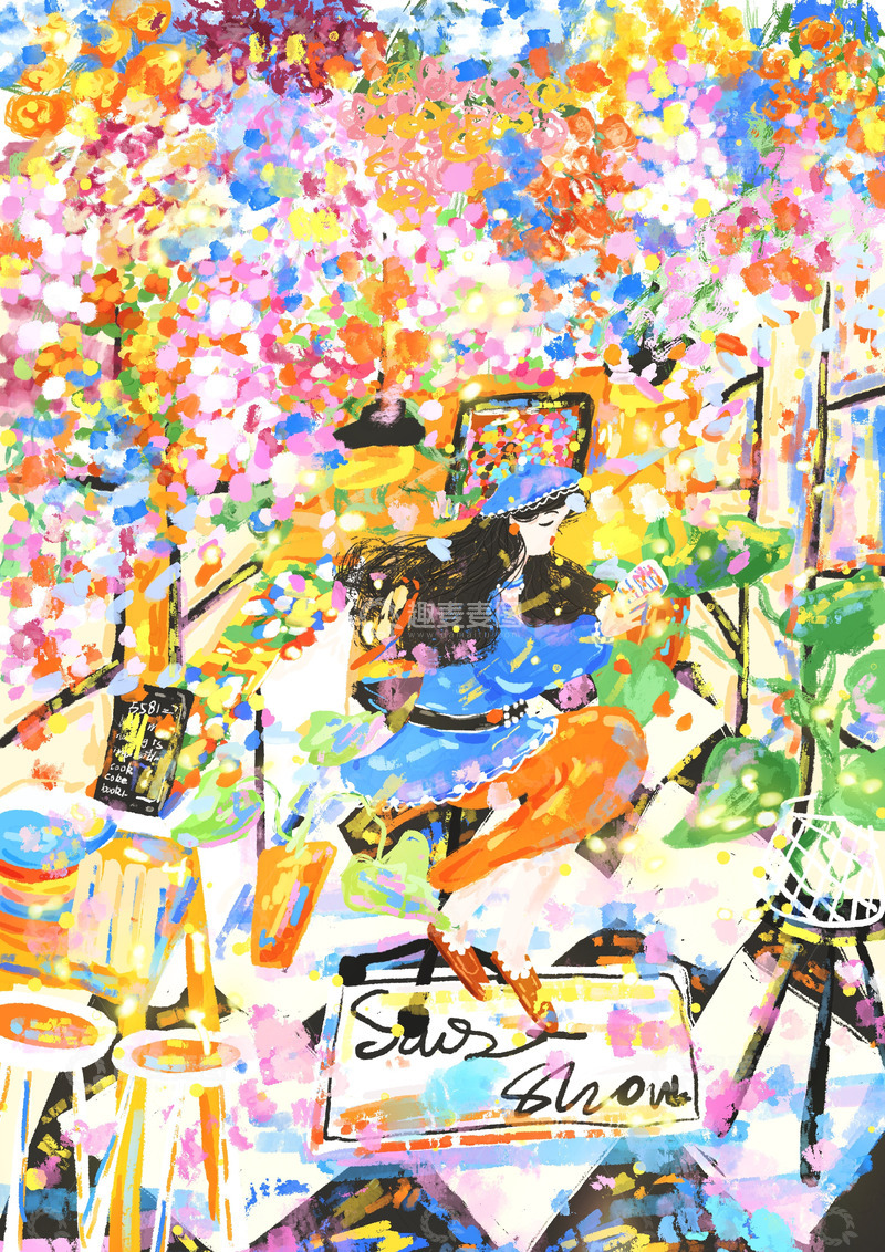 高清大图下载【趣麦麦图】原创治愈插画作品素材花园房间