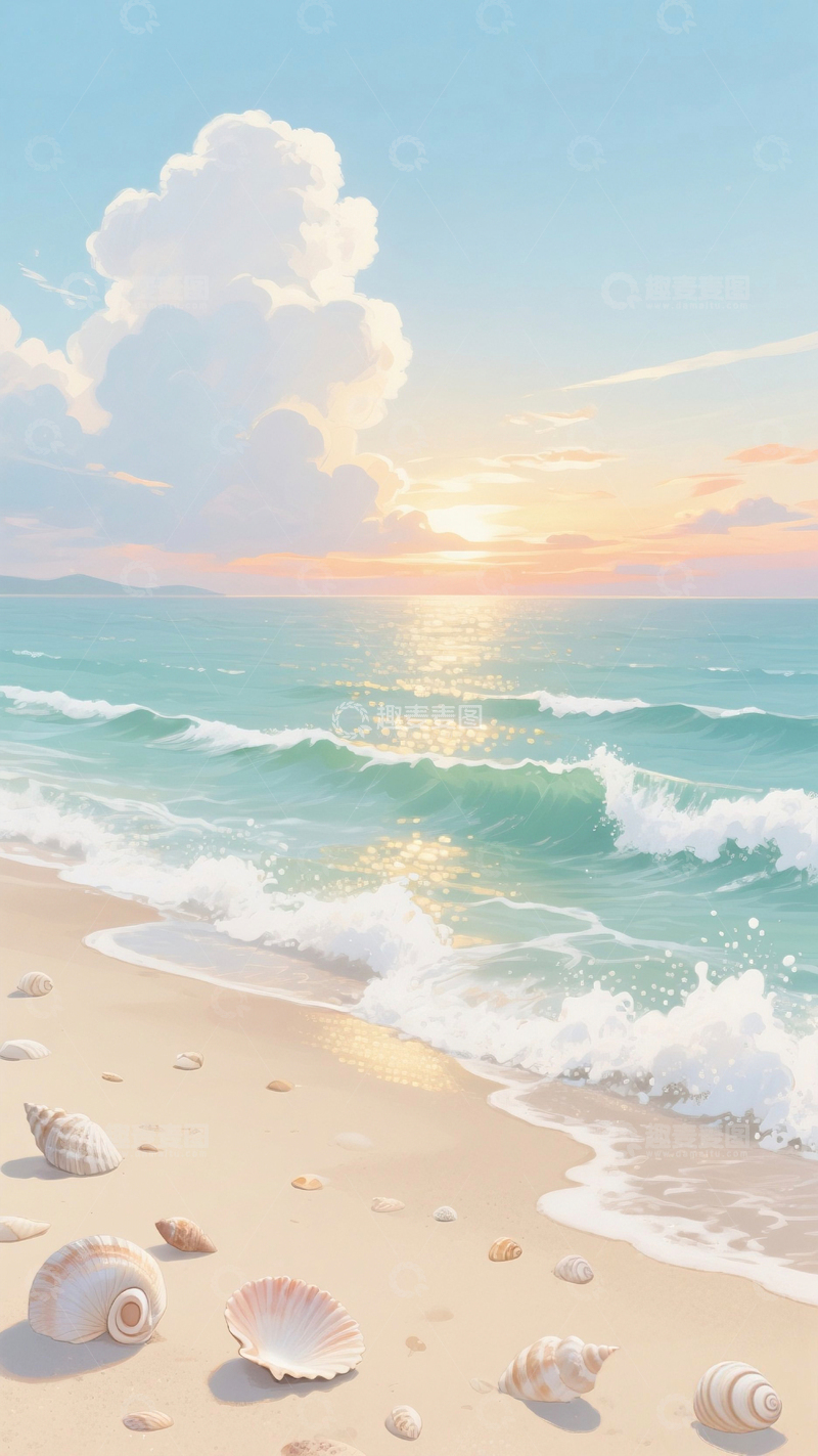 高清大图下载【趣麦麦图】夏季落日海滩背景123456