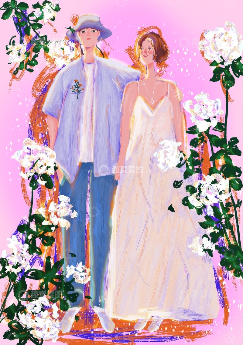 高清大图下载【趣麦麦图】原创治愈插画作品素材月季鲜花人物