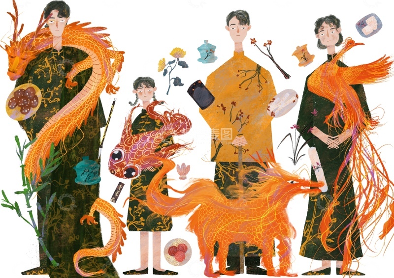 原创治愈插画作品素材国风插画