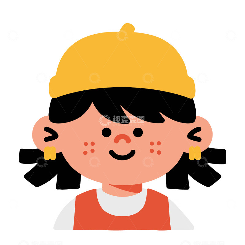 源文件下载【趣麦麦图】-戴黄帽的卡通女孩插画