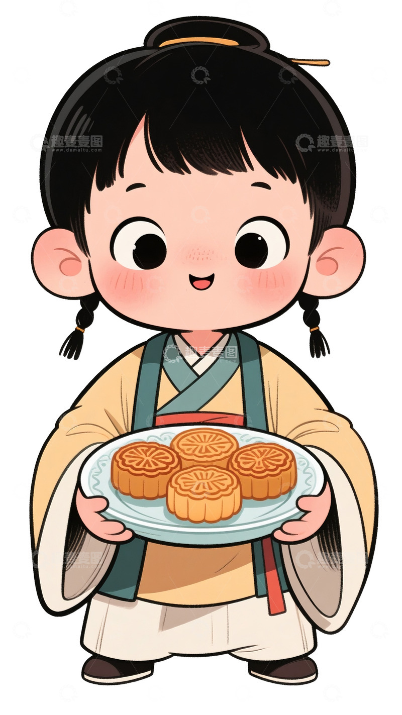 高清大图下载【趣麦麦图】小孩拿着月饼