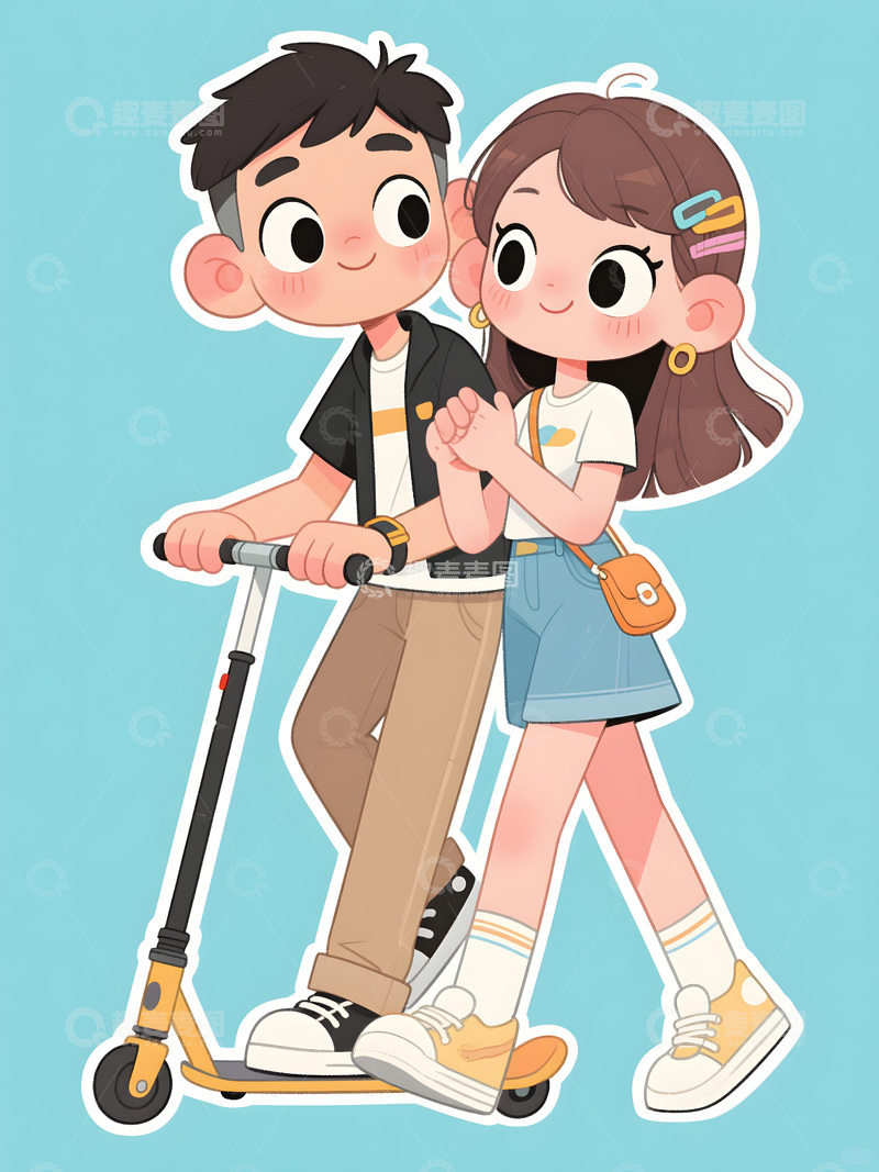 高清大图下载【趣麦麦图】手绘漂亮卡通情侣插画插图