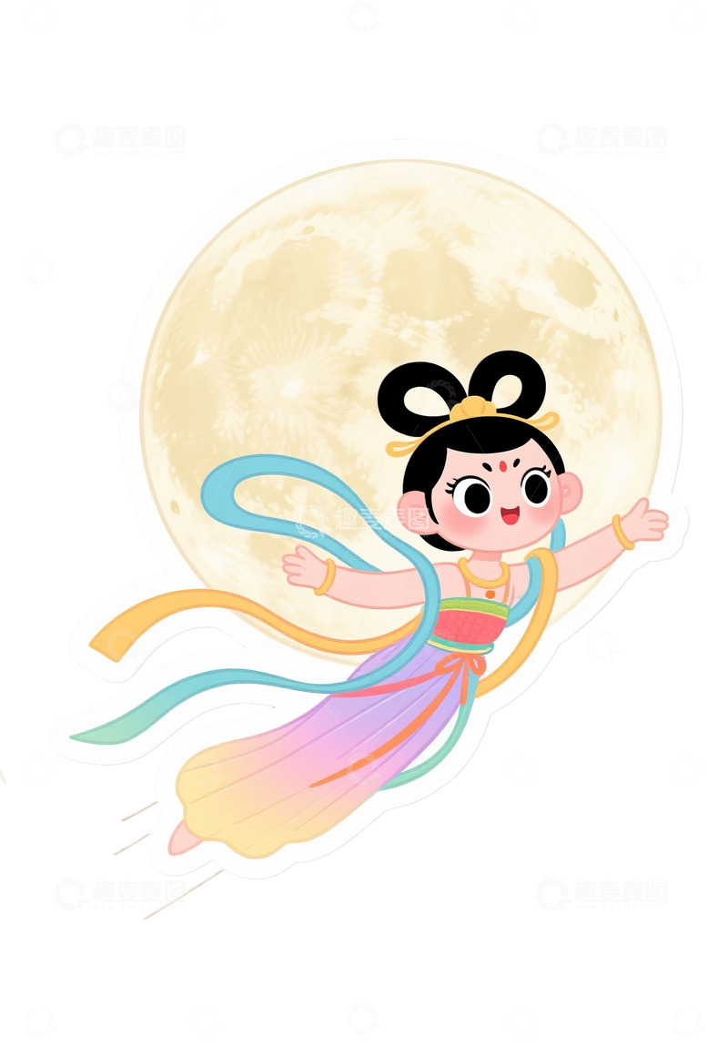 高清大图下载【趣麦麦图】中秋节嫦娥奔月可爱卡通人