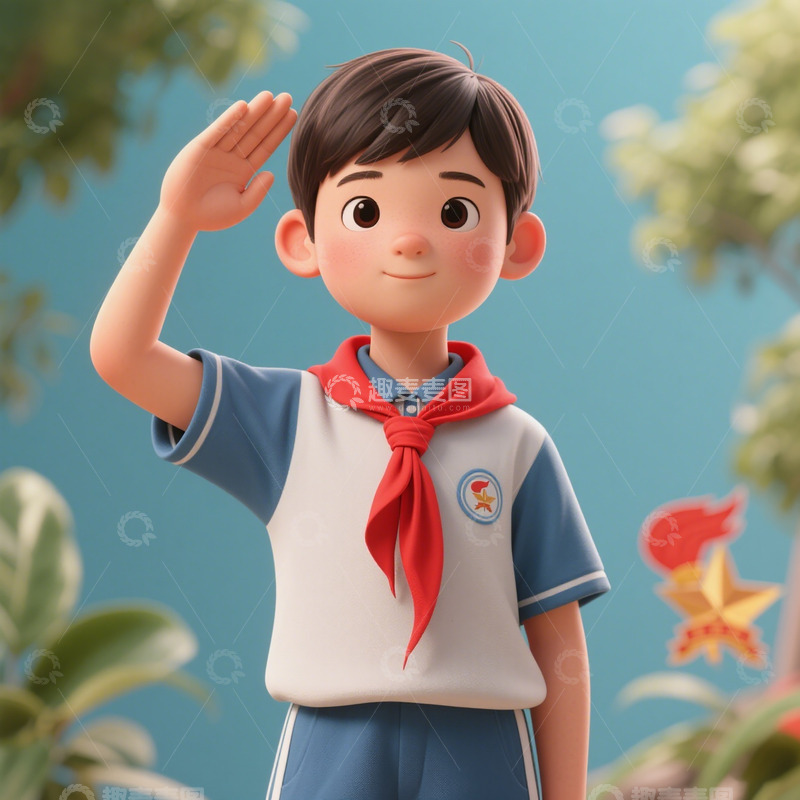 高清大图下载【趣麦麦图】正面少先队员3D敬礼