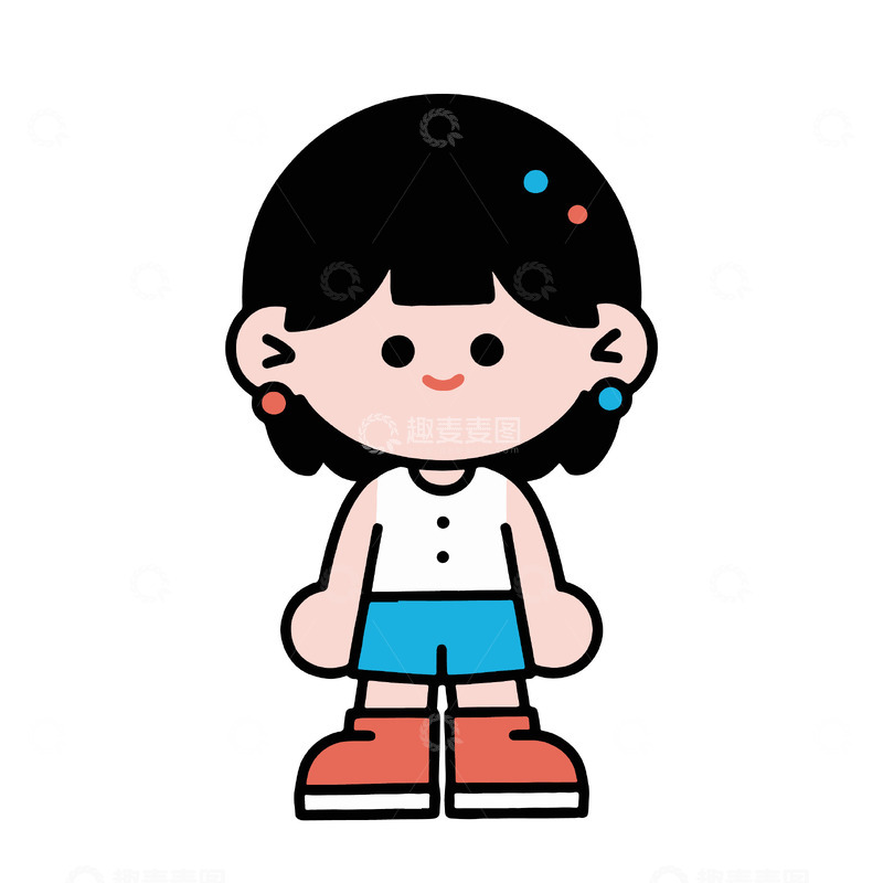 源文件下载【趣麦麦图】黑短发卡通女孩形象插画