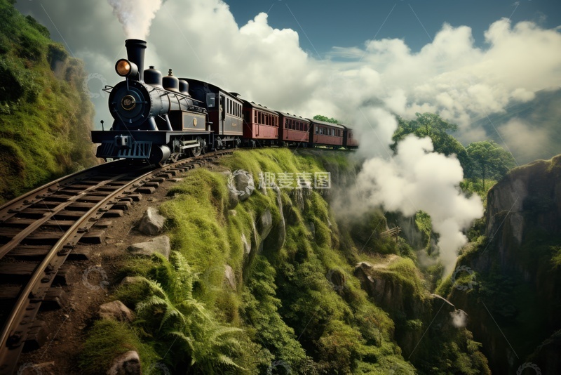 高清大图下载【趣麦麦图】爬山的蒸汽火车