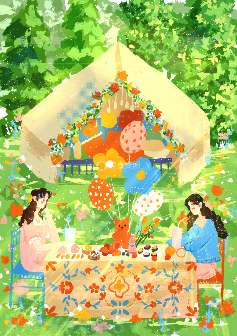 高清大图下载【趣麦麦图】原创治愈插画作品素材立夏夏季