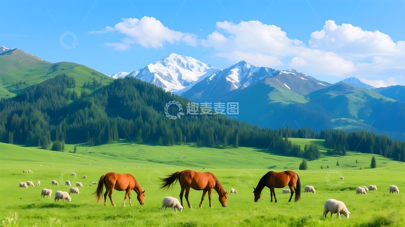 高清大图下载【趣麦麦图】天山草原放牧