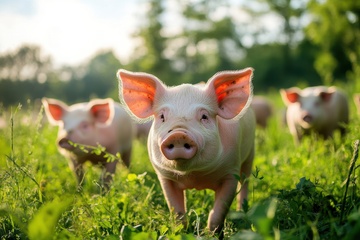 草地上散步的一群小猪