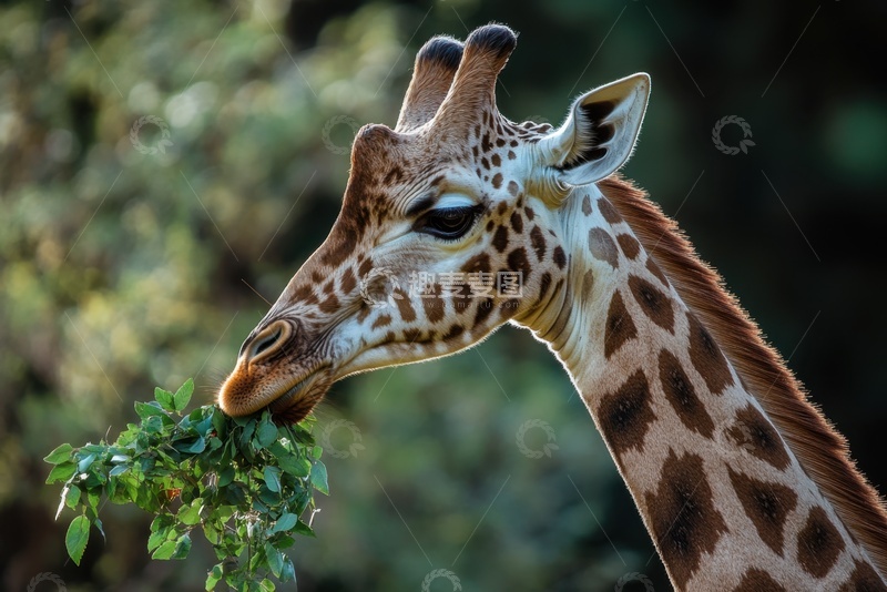 高清大图下载【趣麦麦图】吃树枝的一头长颈鹿