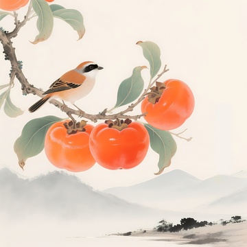 玄关柿子树挂画