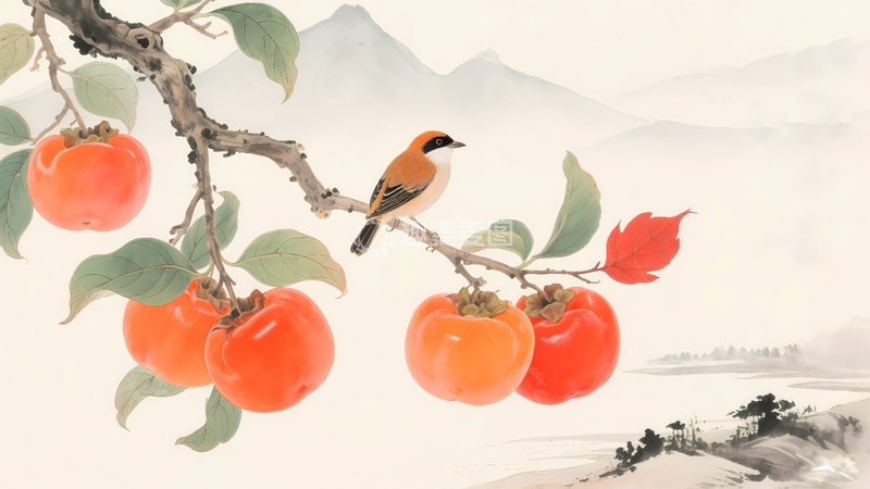 高清大图下载【趣麦麦图】柿柿如意柿子树