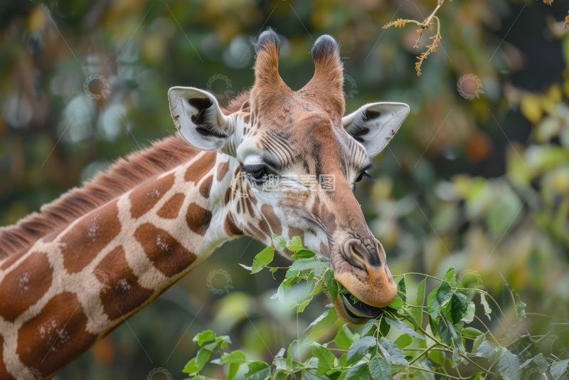 高清大图下载【趣麦麦图】吃树叶的长颈鹿1
