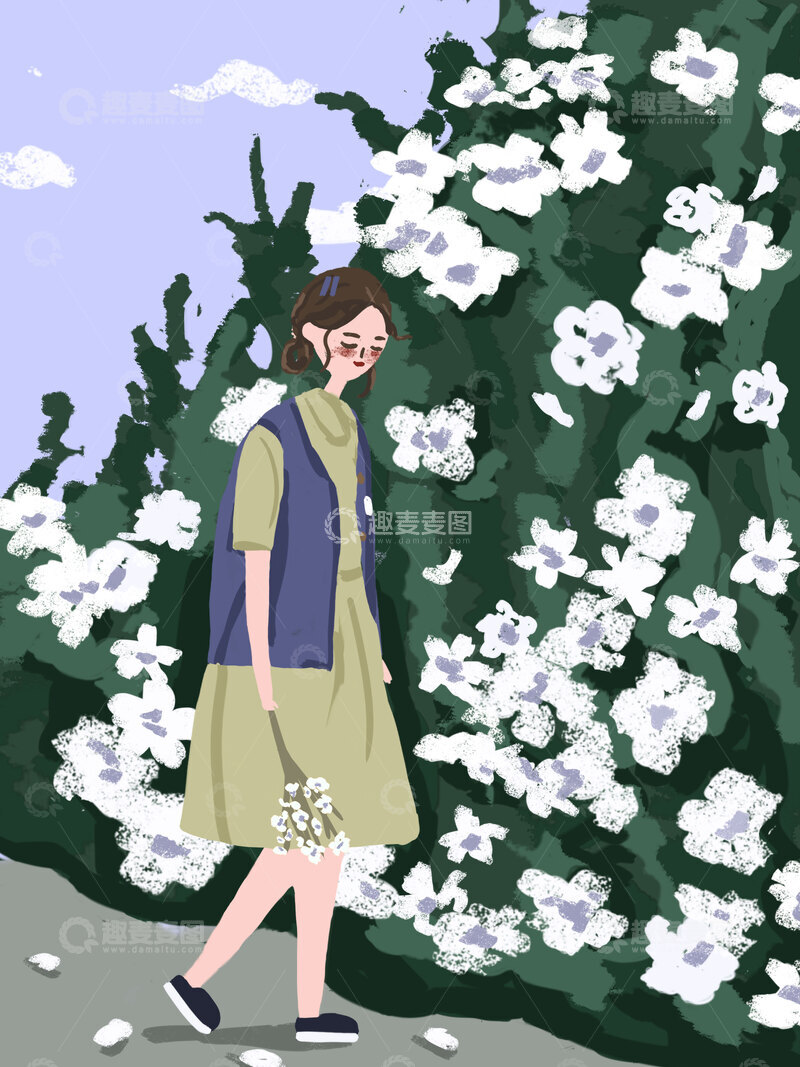 高清大图下载【趣麦麦图】原创治愈插画作品素材立春鲜花