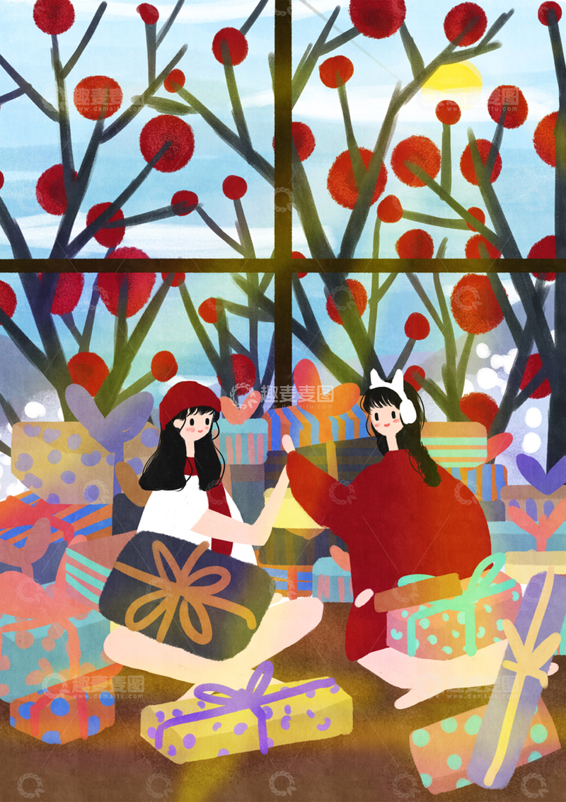 高清大图下载【趣麦麦图】原创治愈插画作品素材购物节