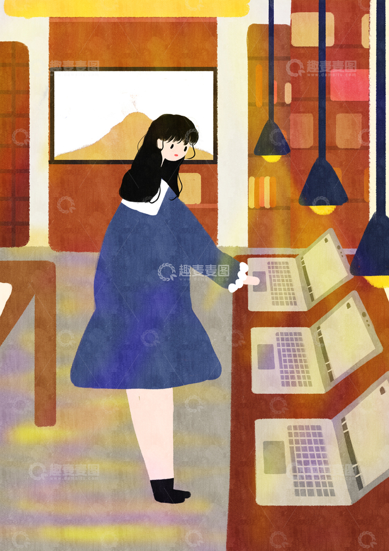 高清大图下载【趣麦麦图】原创治愈插画作品素材消费电子展