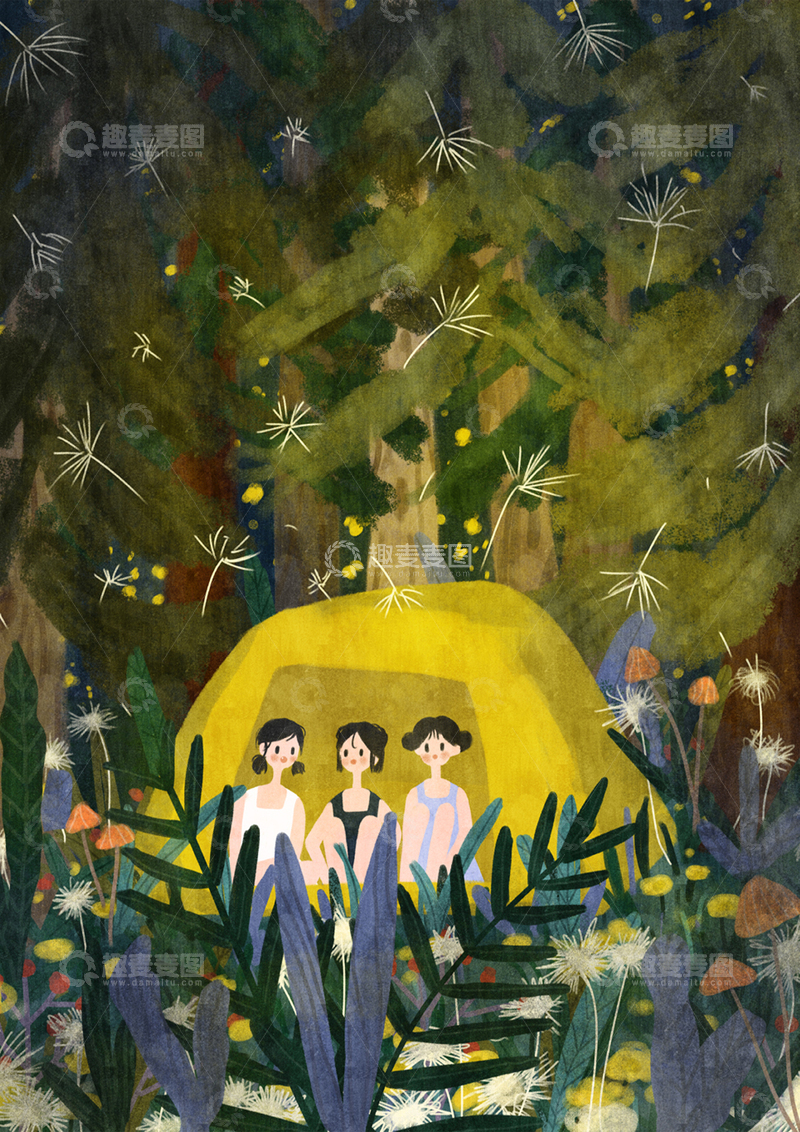 高清大图下载【趣麦麦图】原创治愈插画作品素材儿童节郊游