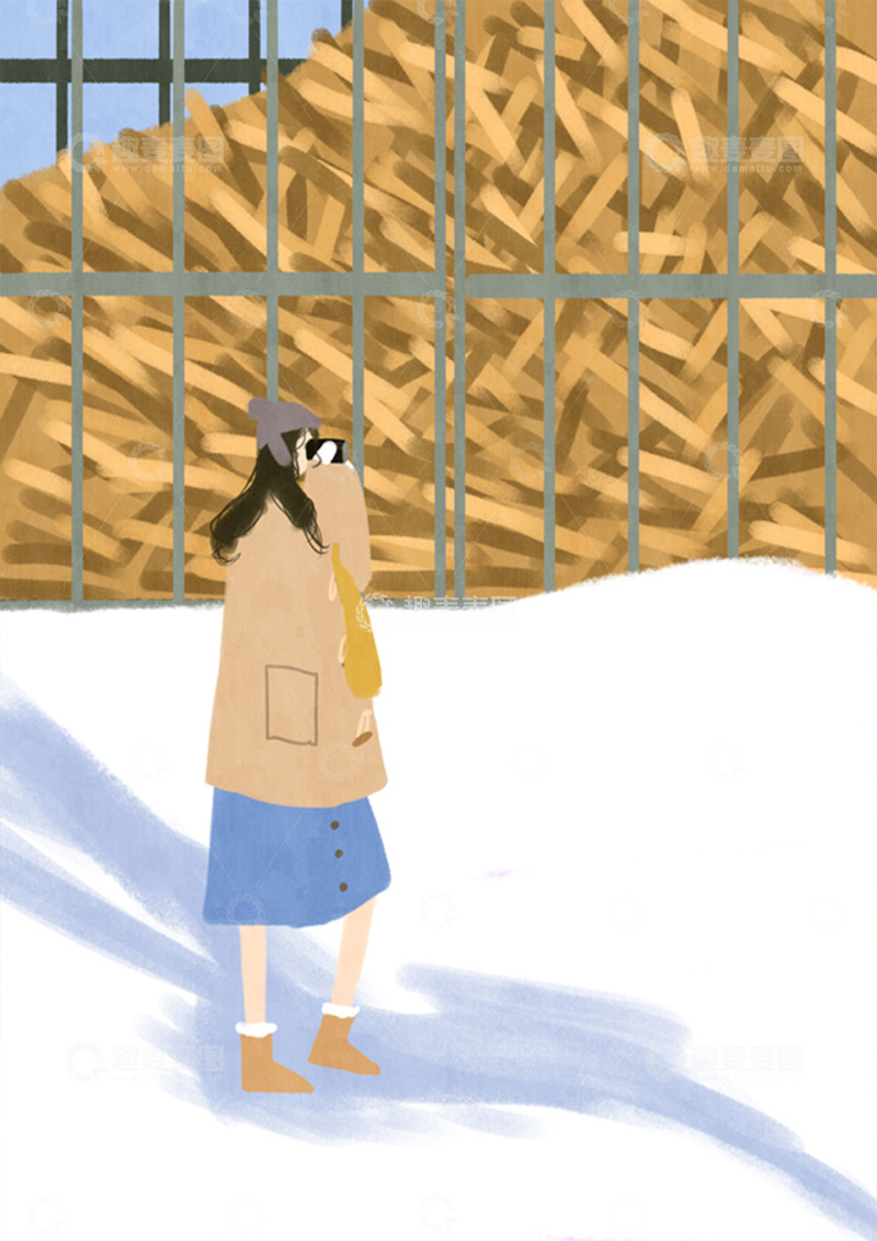 高清大图下载【趣麦麦图】原创治愈插画作品素材立冬乡村