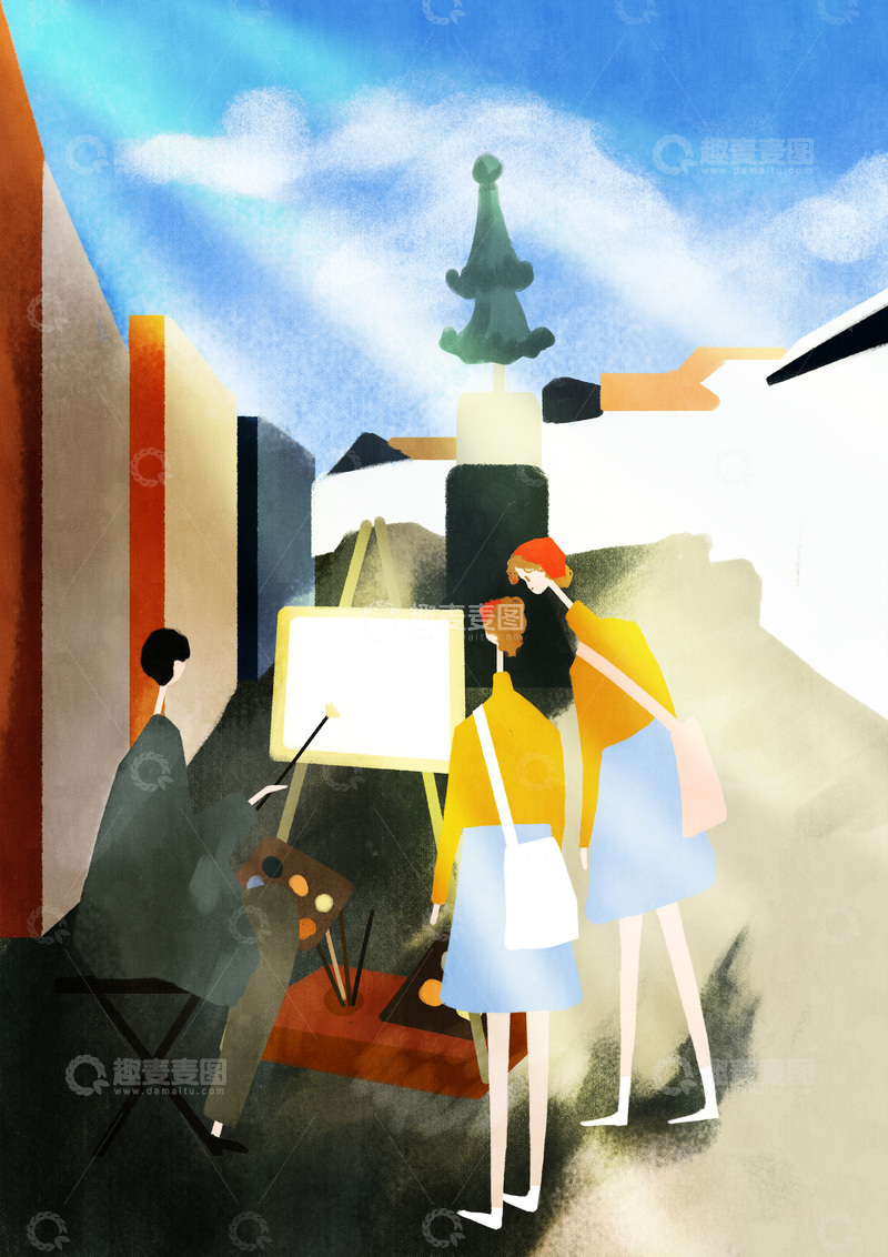 原创治愈插画作品素材画家街道