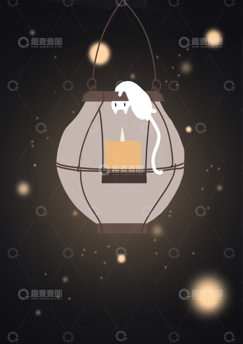 高清大图下载【趣麦麦图】原创治愈插画作品素材猫咪灯