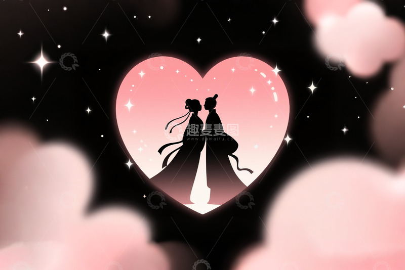 高清大图下载【趣麦麦图】七夕情人节情侣剪影06