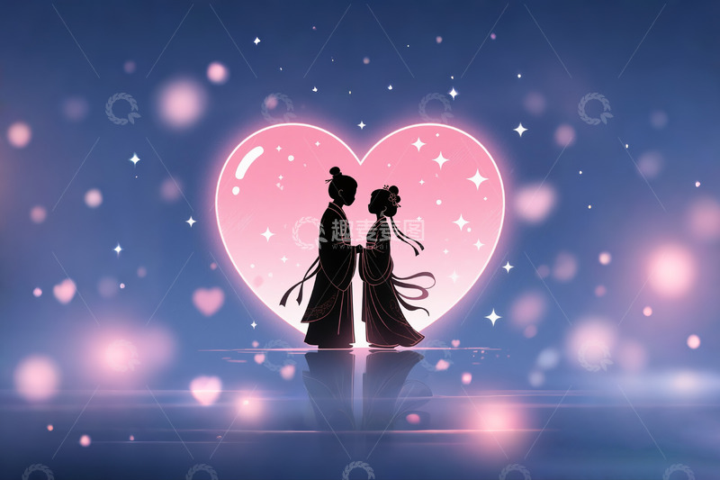高清大图下载【趣麦麦图】七夕情人节情侣剪影02