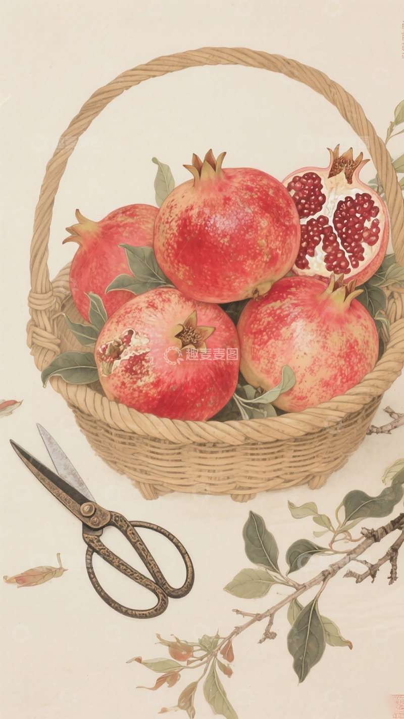 高清大图下载【趣麦麦图】秋天石榴成熟收获季节