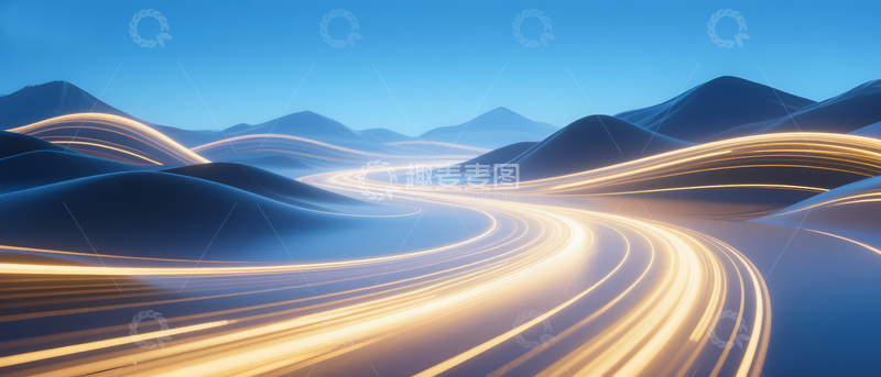 高清大图下载【趣麦麦图】创意山峰金色道路科技风格会议背景