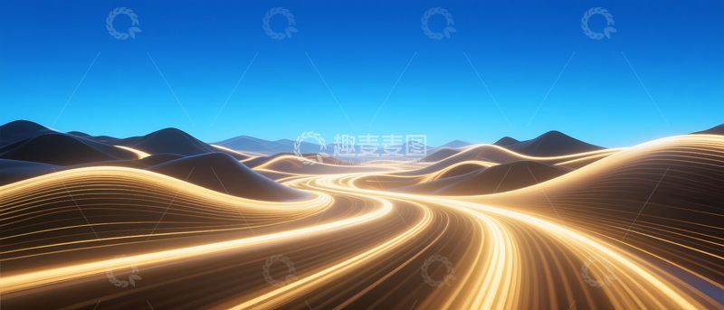 高清大图下载【趣麦麦图】创意山峰金色炫彩道路科技会议背景