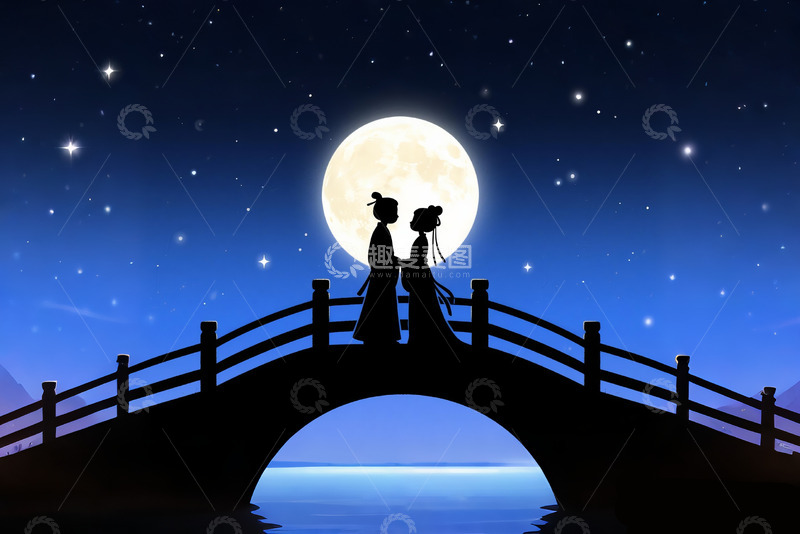 高清大图下载【趣麦麦图】七夕情人节情侣剪影05