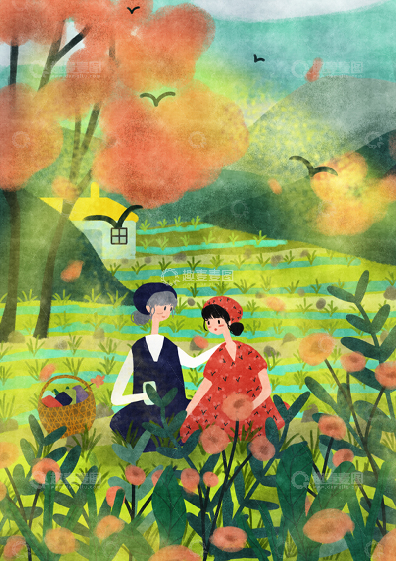高清大图下载【趣麦麦图】原创治愈插画作品素材芒种时节