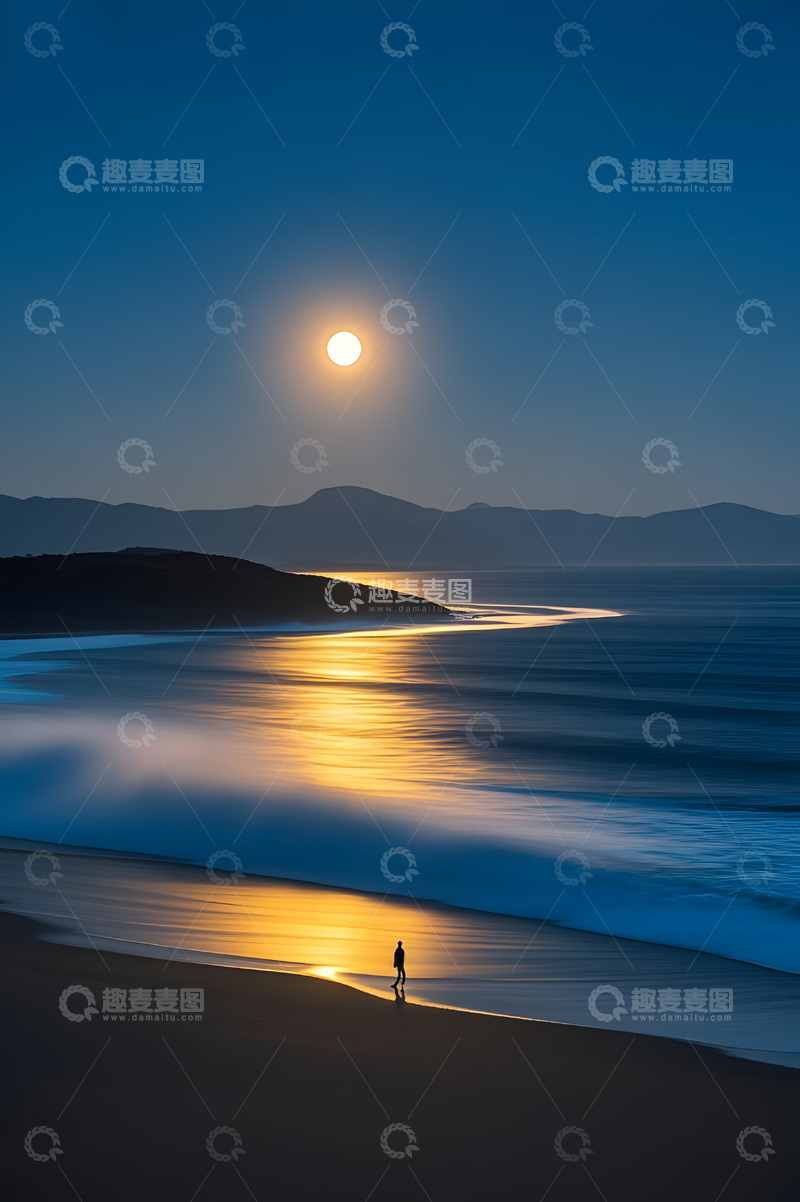 高清大图下载【趣麦麦图】大海夕阳人物意境美景图