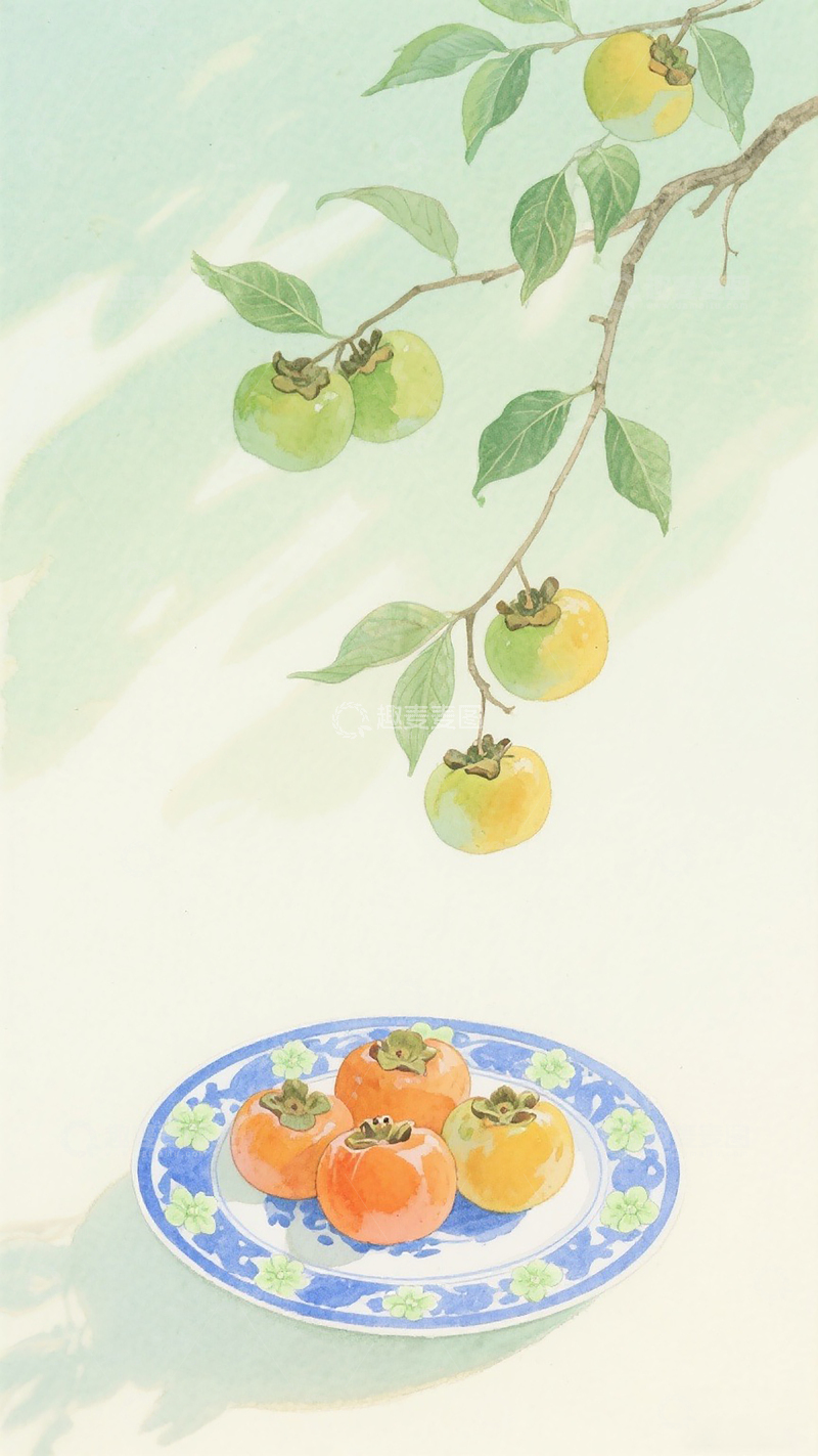 高清大图下载【趣麦麦图】秋天柿子成熟收获季节