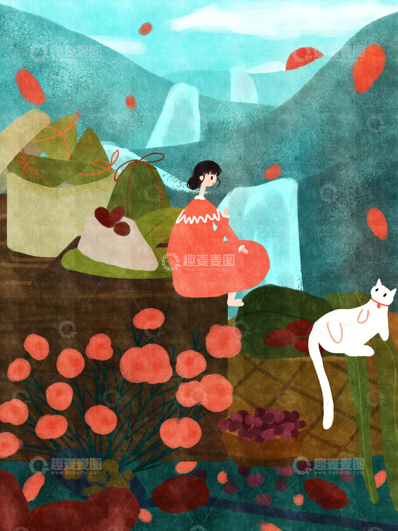 高清大图下载【趣麦麦图】原创治愈插画作品素材端午节1