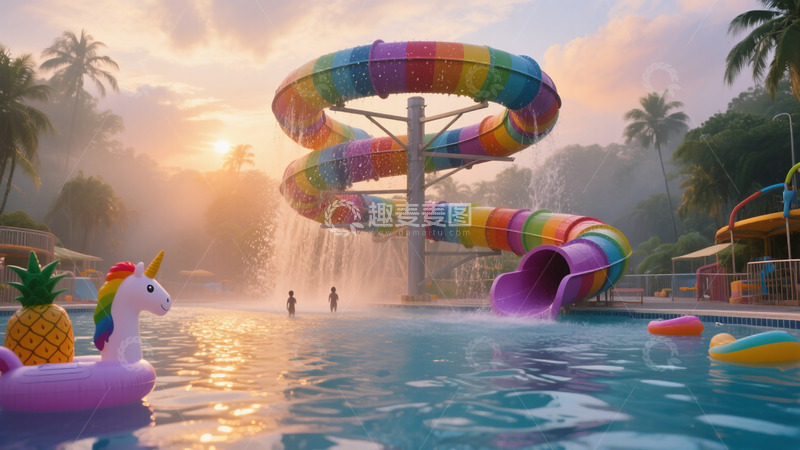 高清大图下载【趣麦麦图】暑假玩水游乐场风景大背景