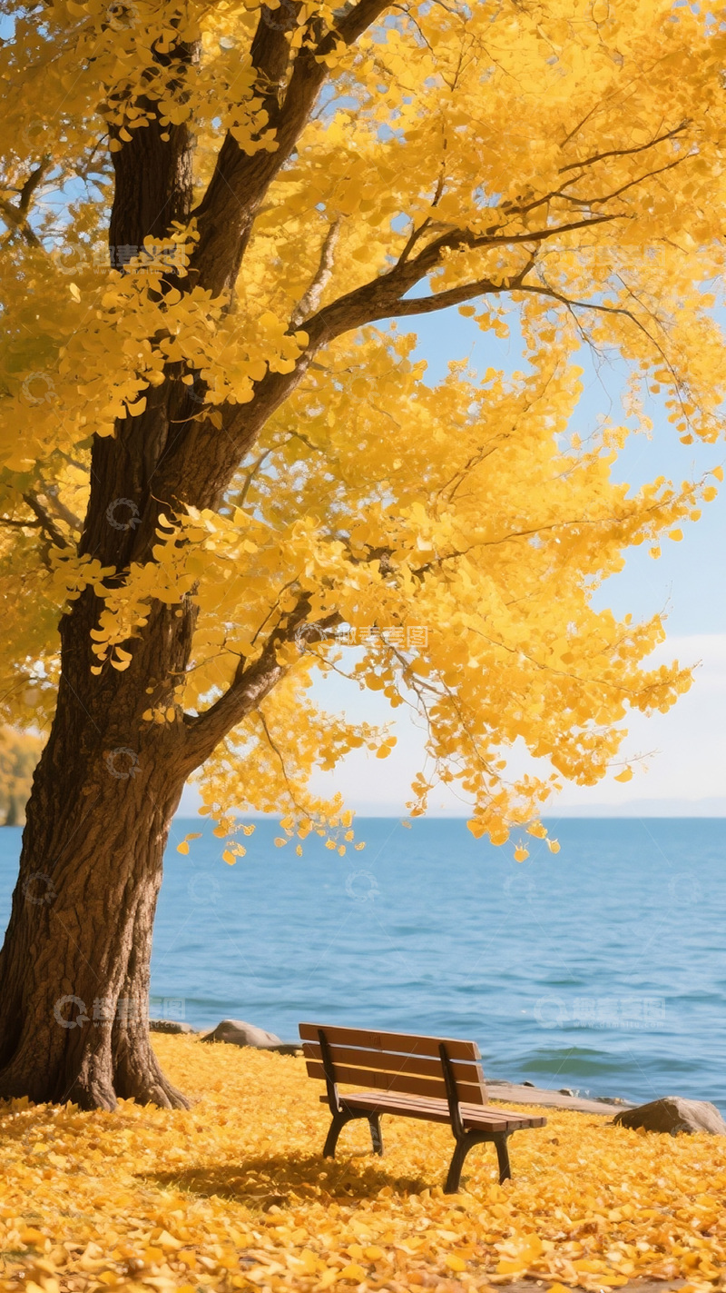 高清大图下载【趣麦麦图】秋天水边的银杏树8