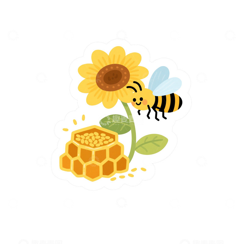  蜜蜂采蜜插画卡通