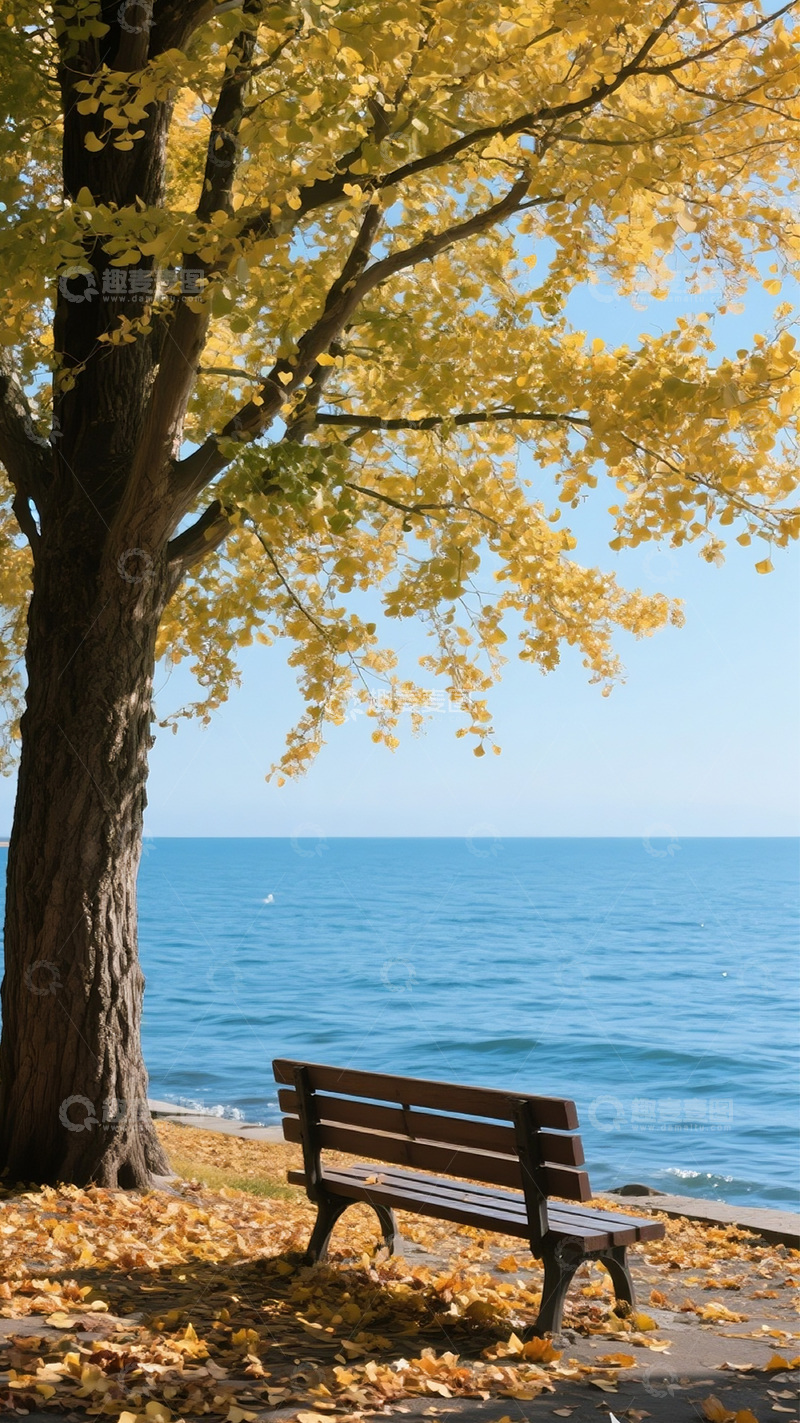 高清大图下载【趣麦麦图】秋天水边的银杏树6